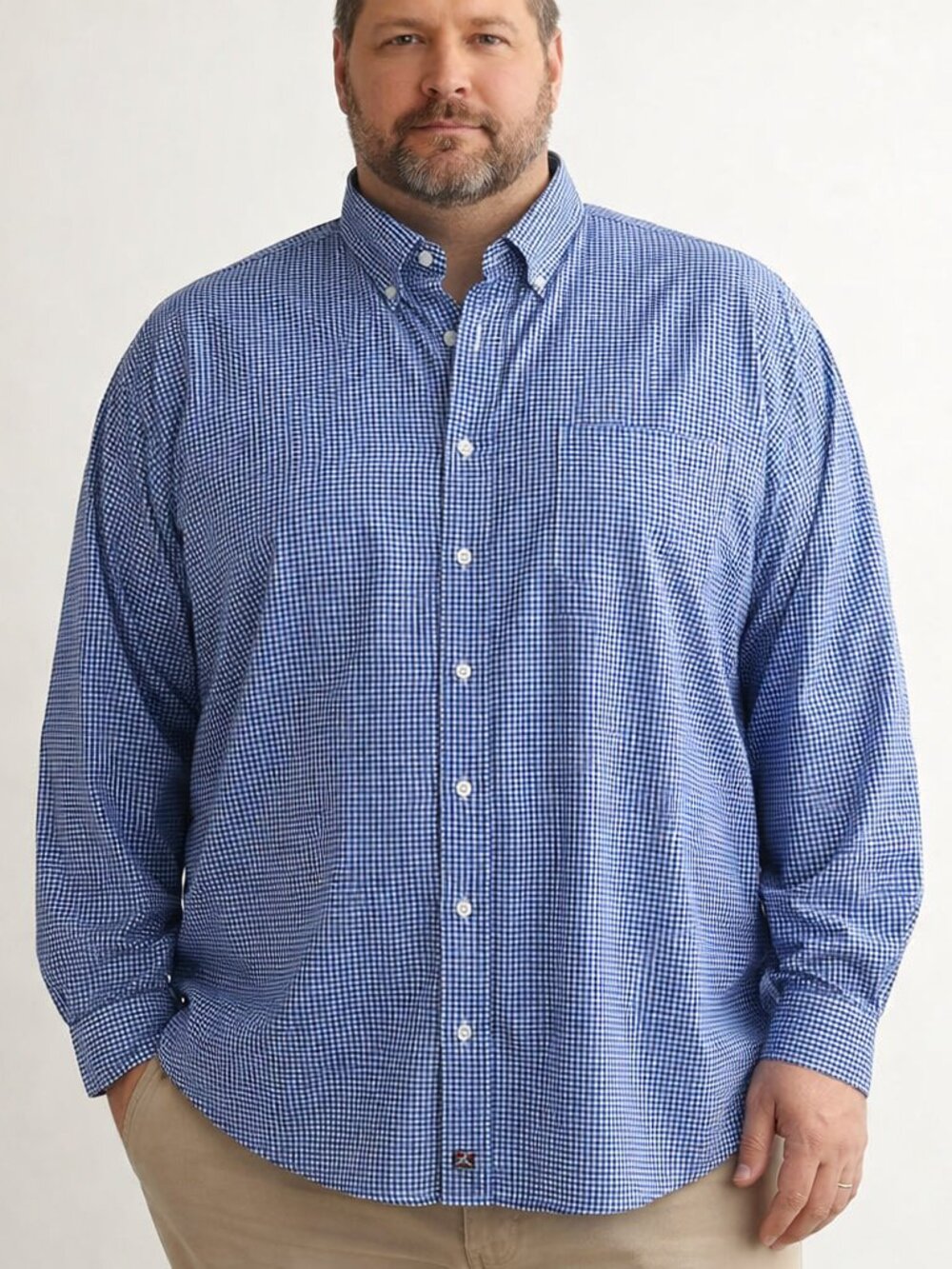 Nordstrom men's long-sleeve button-down dress shirt Gingham Size 18.5" Neck